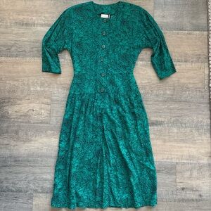 Vintage Emerald Green Button Down Midi Dress / Sketch